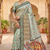sky color printed with weaving border soft dola art silk saree with unstitched blouse