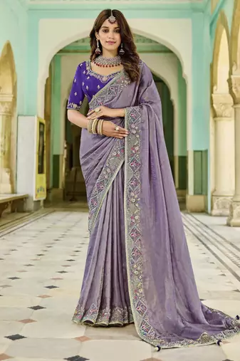 lilac viscose tissue fabric with bead work