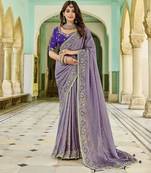 lilac viscose tissue fabric with bead work