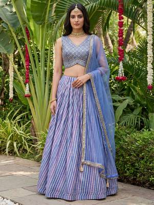 lavender laheriya printed organza lehenga set choli with dupatta 1