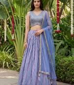 lavender laheriya printed organza lehenga set choli with dupatta