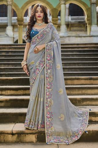 grey viscose tissue fabric with bead work