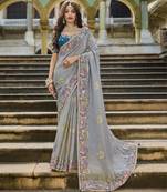 grey viscose tissue fabric with bead work