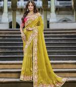 mustard viscose tissue fabric with bead work