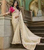 beige viscose tissue fabric with bead work