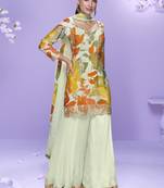 Off white chinon silk digital embridered designer plazzo suit