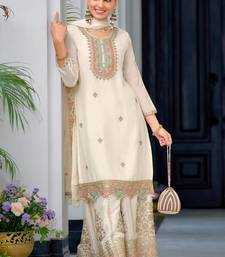 Cream Chinnon Silk Embroidery Work palazzo Pair
