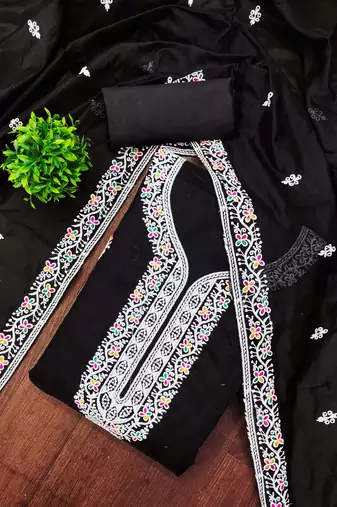 Black embroidered cotton churidar dress-materials