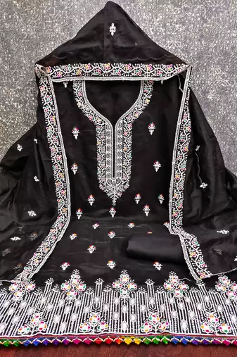 Black embroidered cotton churidar dress-materials