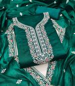 Green embroidered cotton semi stitched churidar dress-materials