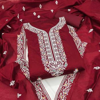Maroon embroidered cotton churidar dress-materials 1
