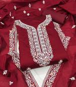 Maroon embroidered cotton semi stitched churidar dress-materials
