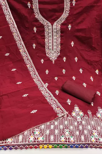 Maroon embroidered cotton churidar dress-materials