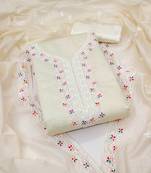 White embroidered cotton semi stitched churidar dress-materials