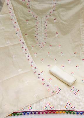 White embroidered cotton churidar dress-materials 2