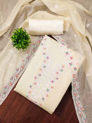 White embroidered cotton churidar dress-materials 3