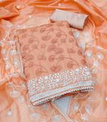 Peach embroidered chanderi semi stitched churidar dress-materials