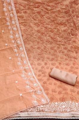 Peach embroidered chanderi churidar dress-materials 2