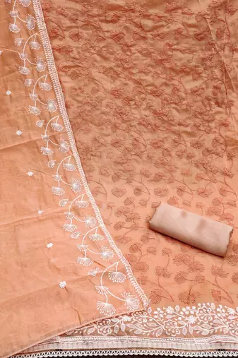 Peach embroidered chanderi churidar dress-materials