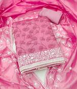 Pink embroidered chanderi semi stitched churidar dress-materials