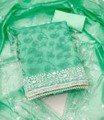 Sea-green embroidered chanderi semi stitched churidar dress-materials
