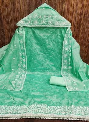 Sea-green embroidered chanderi churidar dress-materials 3