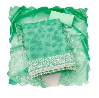 Sea-green embroidered chanderi churidar dress-materials 4