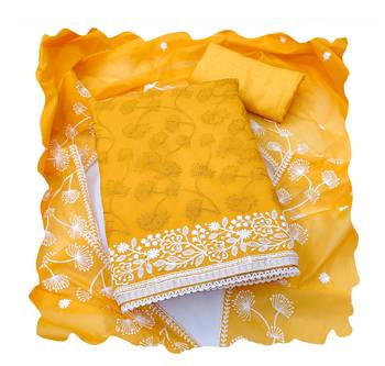 Yellow embroidered chanderi churidar dress-materials 4