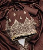 Brown embroidered cotton semi stitched churidar dress-materials