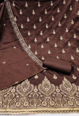 Brown embroidered cotton churidar dress-materials 2