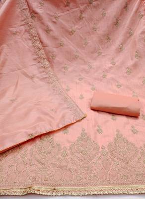 Peach embroidered cotton churidar dress-materials 2