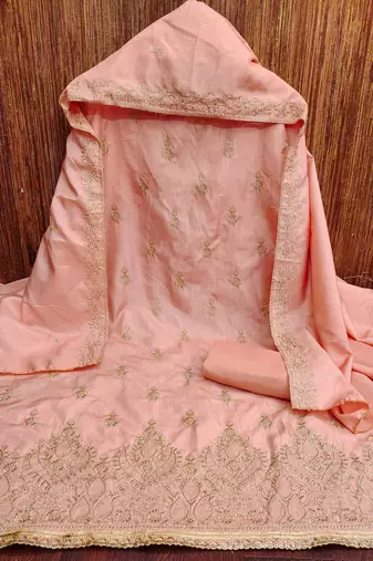 Peach embroidered cotton churidar dress-materials