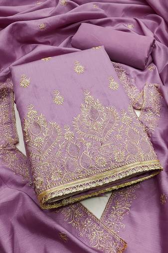 Purple embroidered cotton semi stitched churidar dress-materials
