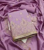 Purple embroidered cotton semi stitched churidar dress-materials