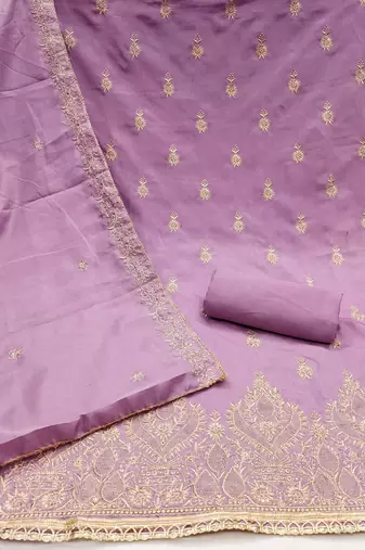 Purple embroidered cotton churidar dress-materials