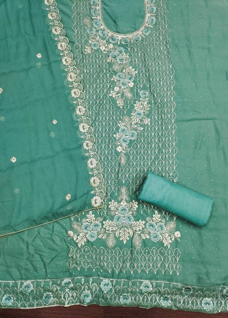 sea-green embroidered georgette semi_stitched churidar dress-materials