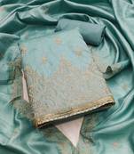 Sea-green embroidered cotton semi stitched churidar dress-materials