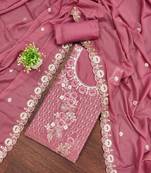 pink embroidered georgette semi_stitched churidar dress-materials