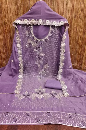 purple embroidered georgette semi_stitched churidar dress-materials