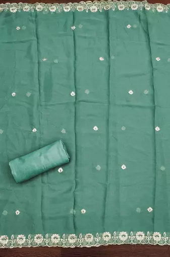 sea-green embroidered georgette semi_stitched churidar dress-materials