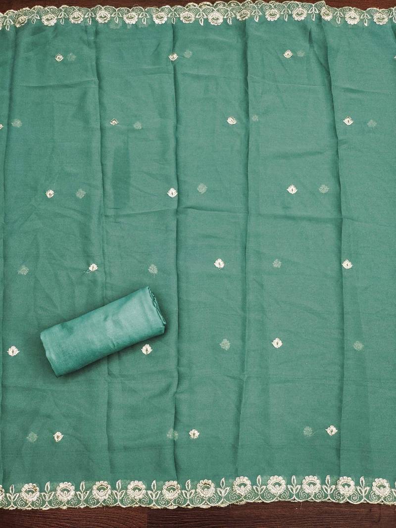 sea-green embroidered georgette semi_stitched churidar dress-materials