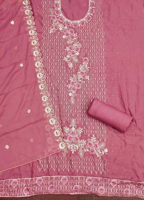 pink embroidered georgette semi_stitched churidar dress-materials 2