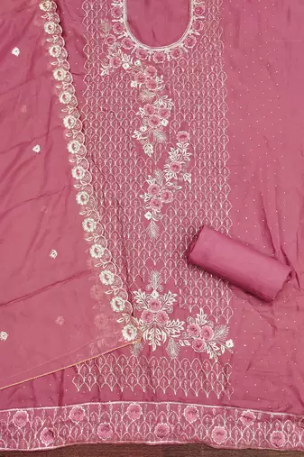 pink embroidered georgette semi_stitched churidar dress-materials
