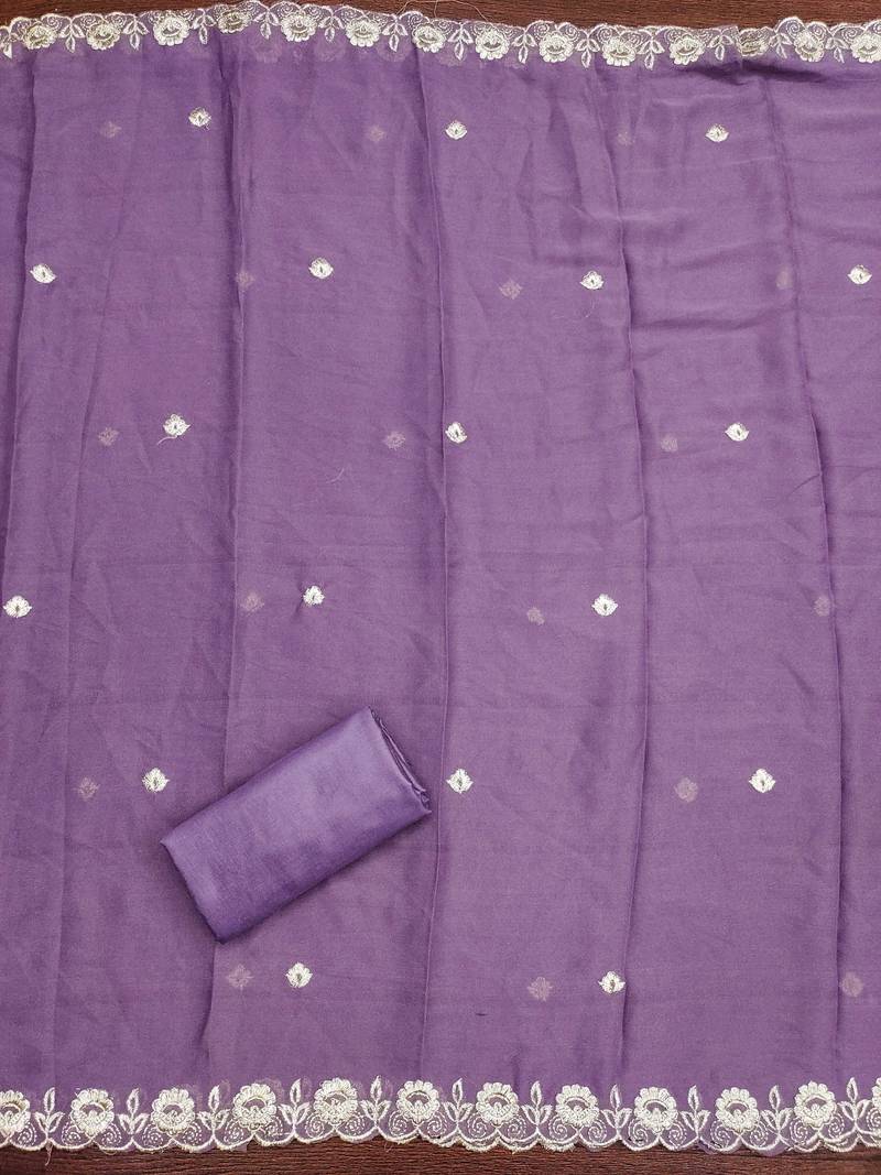 purple embroidered georgette semi_stitched churidar dress-materials