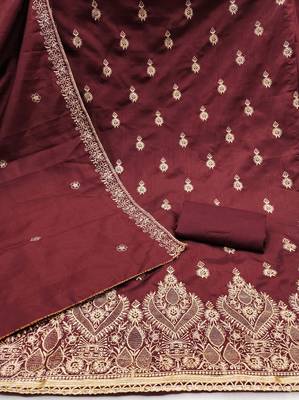 Wine embroidered cotton churidar dress-materials 2