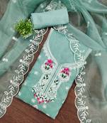 sea-green embroidered organza semi_stitched churidar dress-materials
