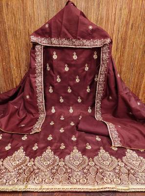 Wine embroidered cotton churidar dress-materials 3