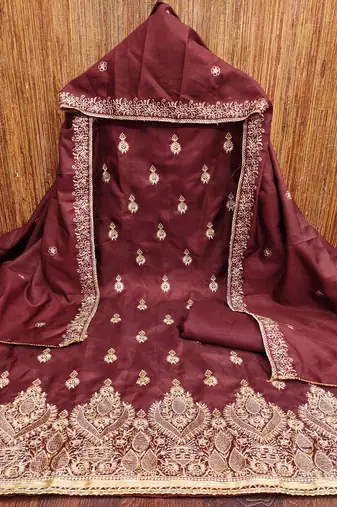 Wine embroidered cotton churidar dress-materials