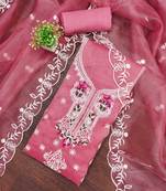 pink embroidered organza semi_stitched churidar dress-materials