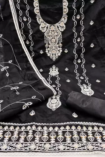 Black sequins cotton churidar dress-materials